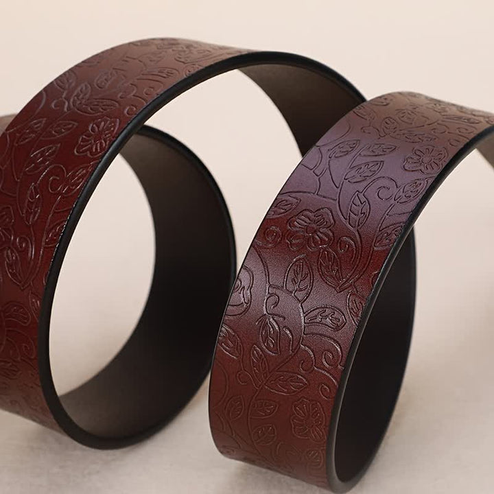 Women's Retro Embossed Hollow Flower Buckle Leather Belt - image 6