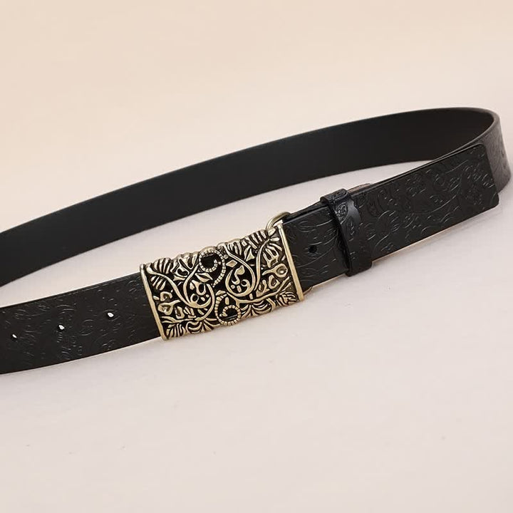 Women's Retro Embossed Hollow Flower Buckle Leather Belt - image 9