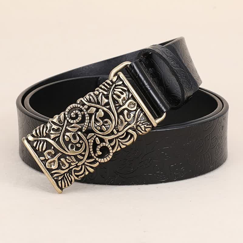 Women's Retro Embossed Hollow Flower Buckle Leather Belt - image 8