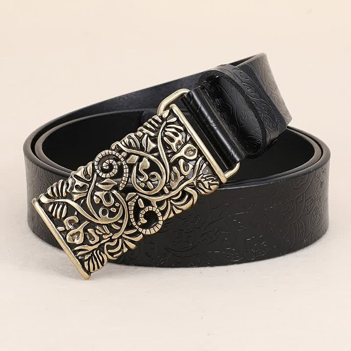 Women's Retro Embossed Hollow Flower Buckle Leather Belt - image 8