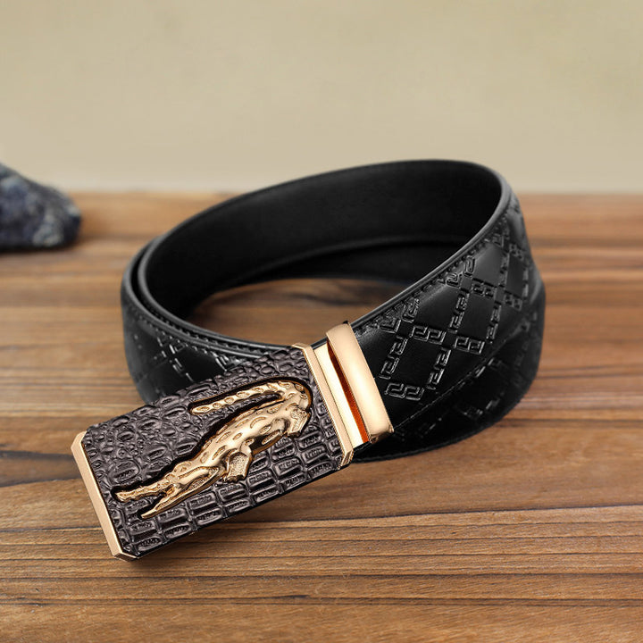 Men's DIY Crocodile Square Automatic Buckle Leather Belt - Gold - Black Diamond Pattern Belt (40) - image 2