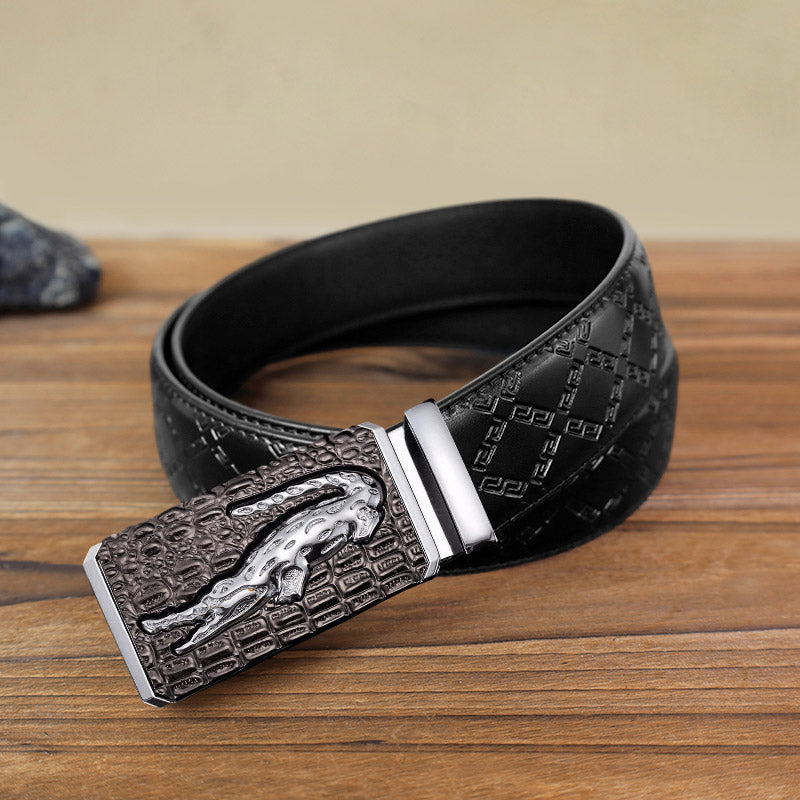 Men's DIY Crocodile Square Automatic Buckle Leather Belt - Silver - Black Diamond Pattern Belt (40) - image 8