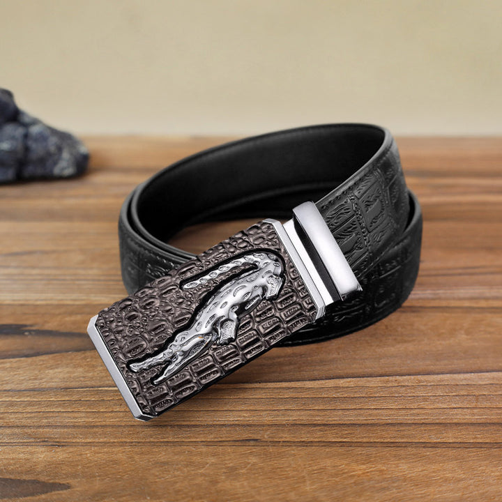 Men's DIY Crocodile Square Automatic Buckle Leather Belt - Silver - Black Snake Pattern Belt (40) - image 9