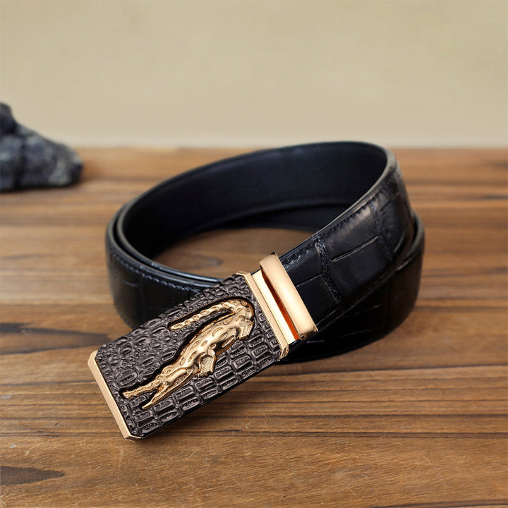 Men's DIY Crocodile Square Automatic Buckle Leather Belt - Gold - Black Crocodile Pattern Belt (40) - image 1