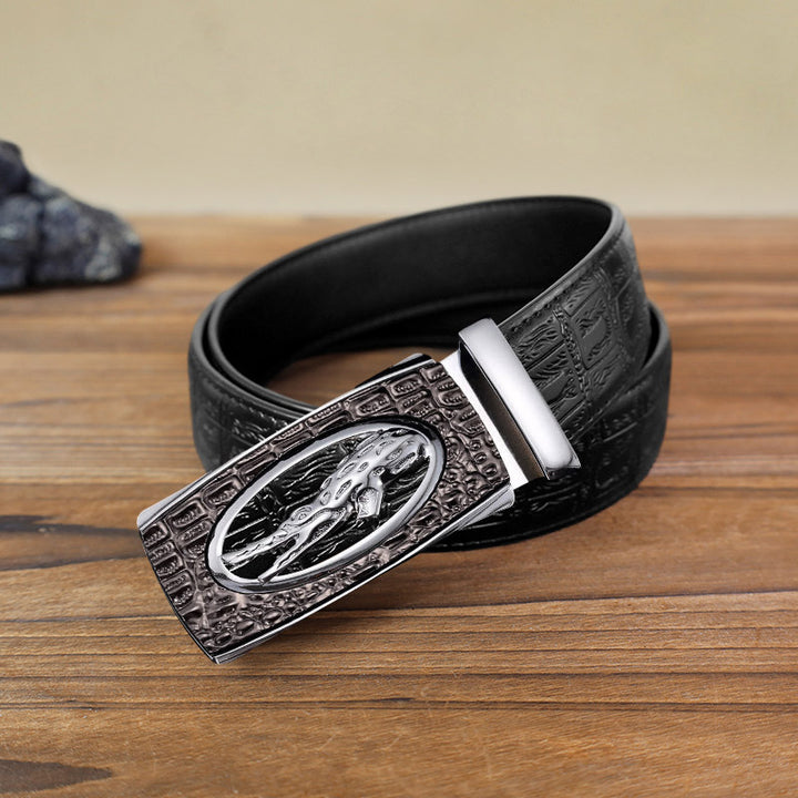 Men's DIY Hollow Crocodile Automatic Buckle Leather Belt - Silver - Black Snake Pattern Belt (40) - image 9