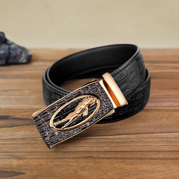 Men's DIY Hollow Crocodile Automatic Buckle Leather Belt - Gold - Black Snake Pattern Belt (40) - image 3