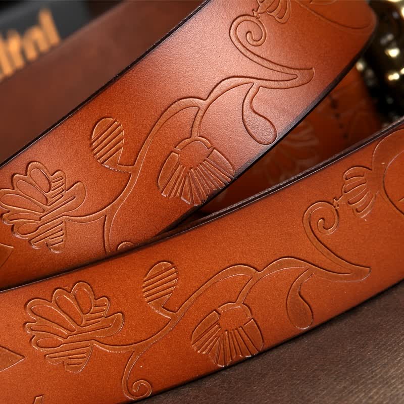 Women's Vintage Flower Hollow Buckle Embossed Leather Belt - image 7