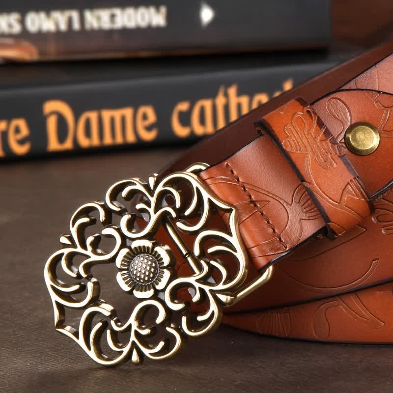 Women's Vintage Flower Hollow Buckle Embossed Leather Belt - image 6