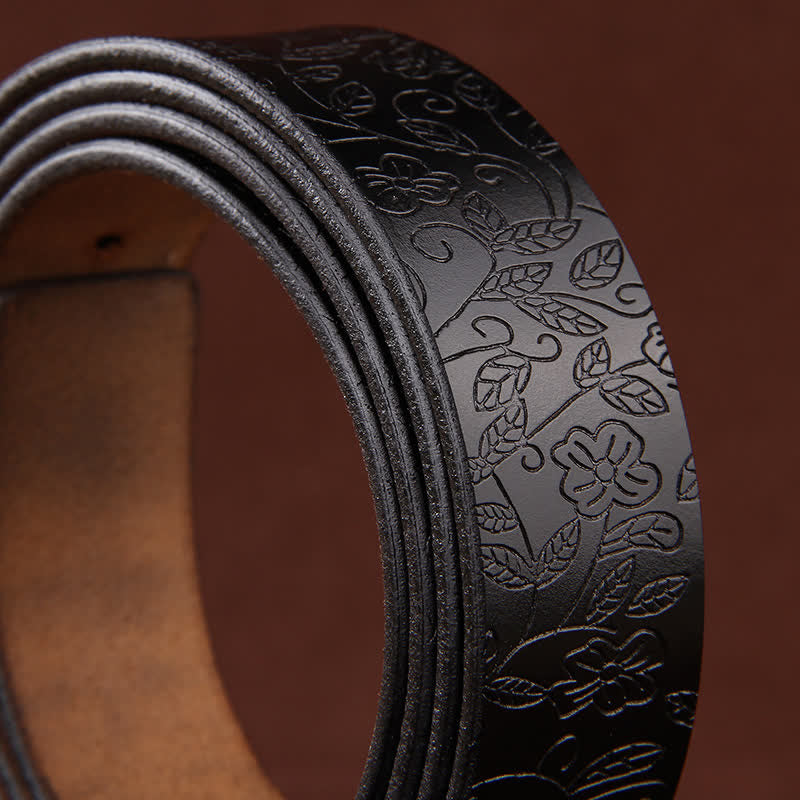 Women's Flower Embossing Five-Pointed Star Buckle Leather Belt - image 7