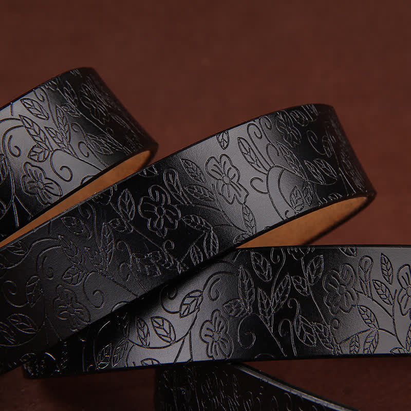 Women's Flower Embossing Five-Pointed Star Buckle Leather Belt - image 6
