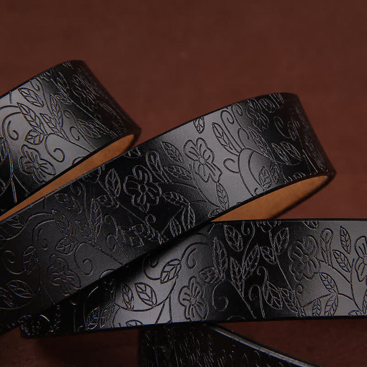 Women's Flower Embossing Five-Pointed Star Buckle Leather Belt - image 6