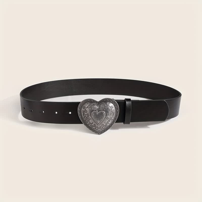 Women's Heart Shape Floral Engraved Leather Belt - image 4