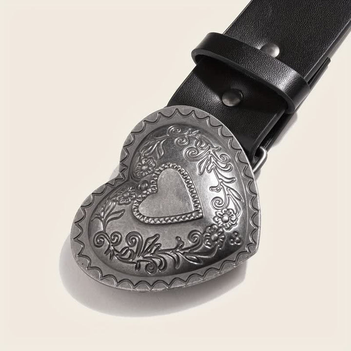 Women's Heart Shape Floral Engraved Leather Belt - image 1