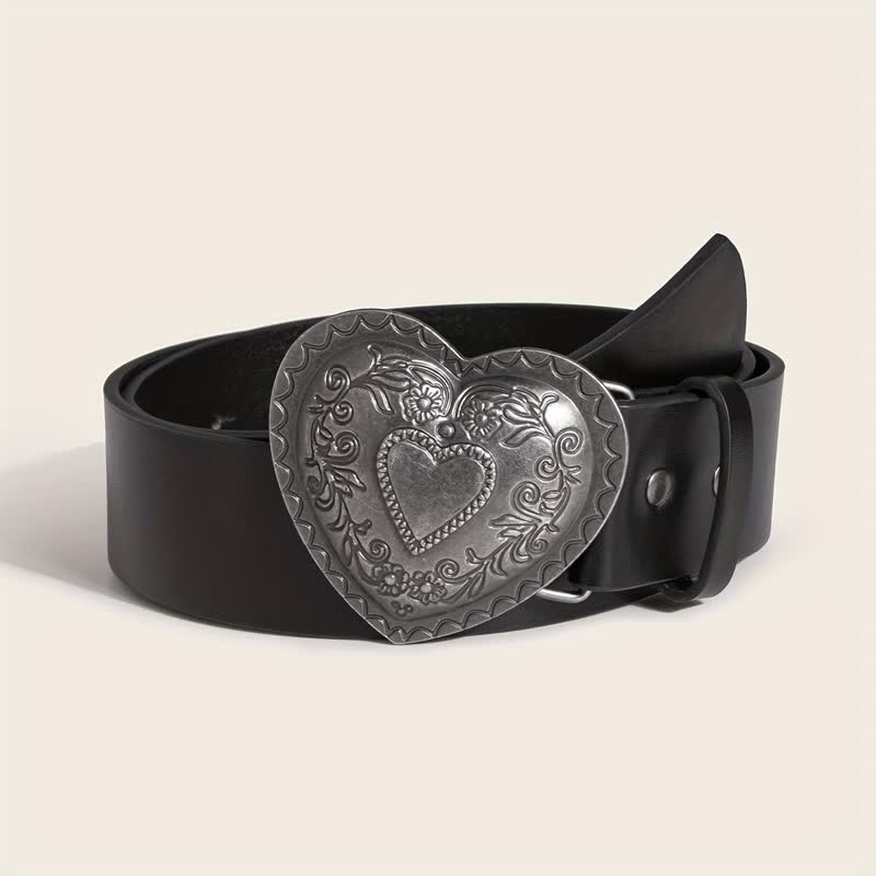 Women's Heart Shape Floral Engraved Leather Belt - image 3