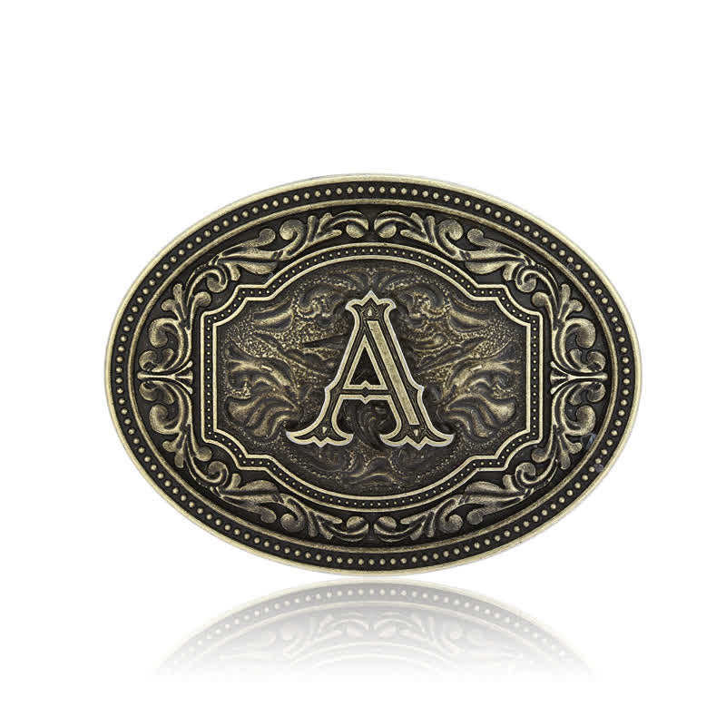 Men's DIY Initial Letter Patterned Buckle Leather Belt - image 2