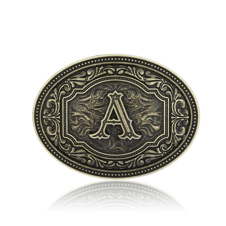 Men's DIY Initial Letter Patterned Buckle Leather Belt - image 2