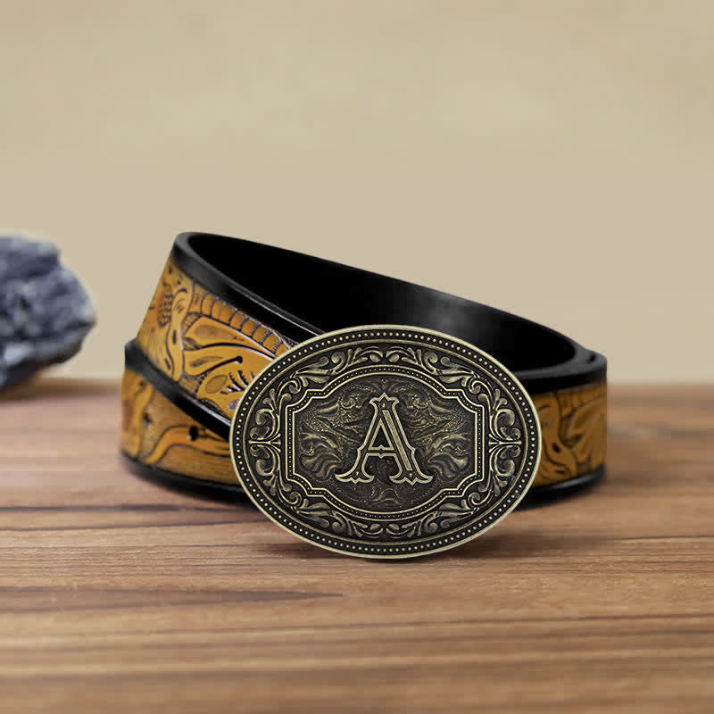 Men's DIY Initial Letter Patterned Buckle Leather Belt - Letter A - SandyBrown Belt (40) - image 13