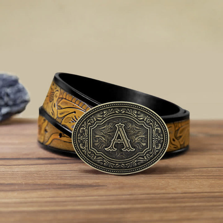 Men's DIY Initial Letter Patterned Buckle Leather Belt - Letter A - SandyBrown Belt (40) - image 13