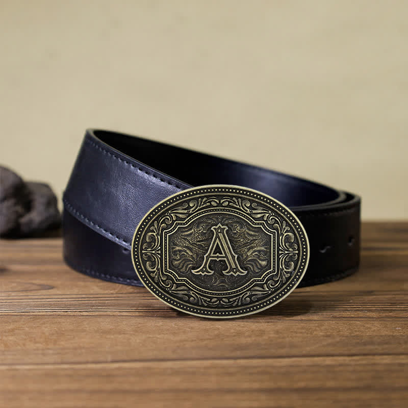 Men's DIY Initial Letter Patterned Buckle Leather Belt - Letter A - Black PU Belt (40) - image 3