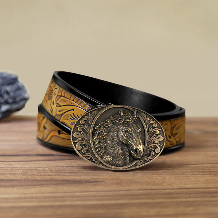 Men's DIY Horse Head Buckle Leather Belt - Antique Bronze - SandyBrown Belt (40) - image 22
