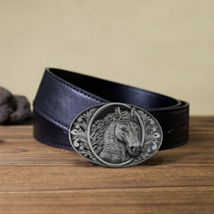 Men's DIY Horse Head Buckle Leather Belt - Horse Head - Black PU Belt (40) - image 6
