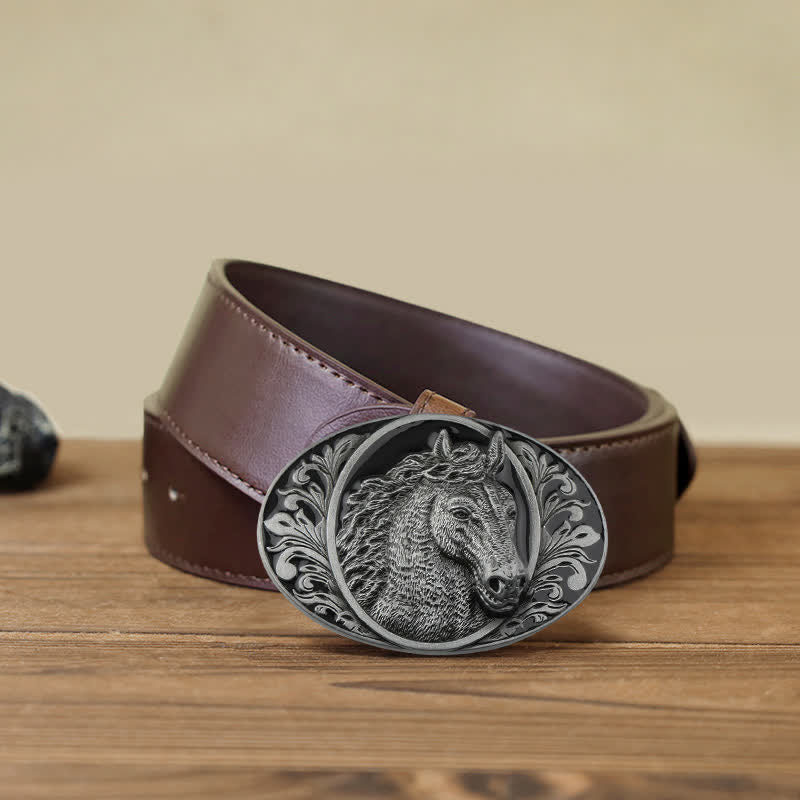 Men's DIY Horse Head Buckle Leather Belt - Horse Head - Brown PU Belt (40) - image 12