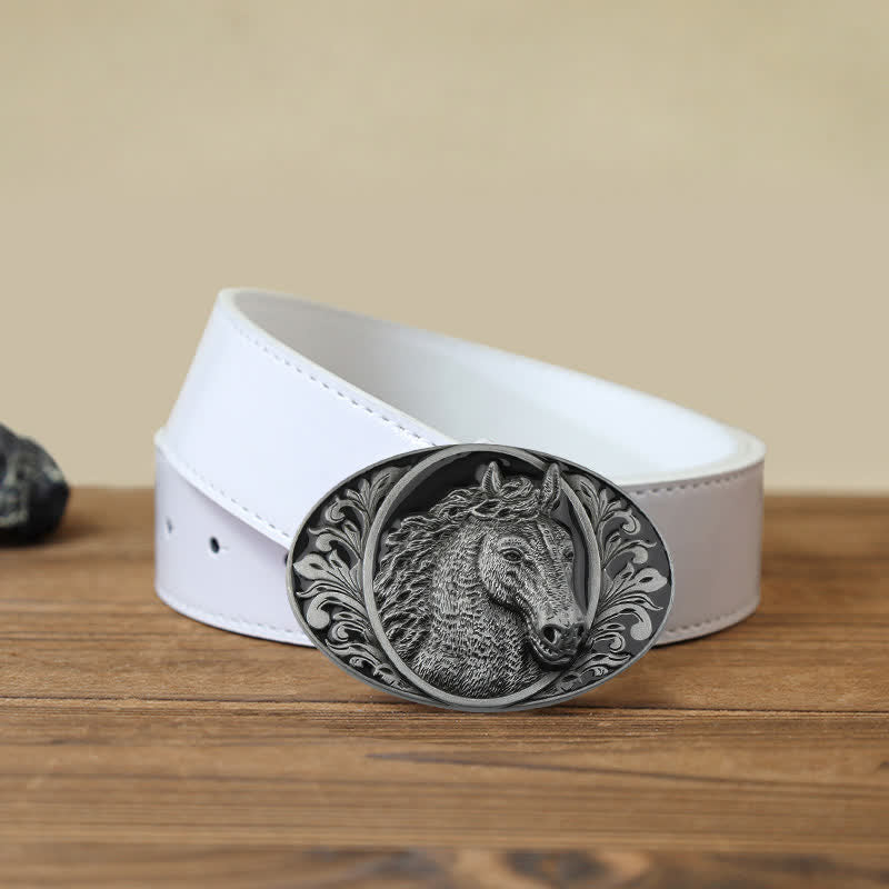 Men's DIY Horse Head Buckle Leather Belt - Horse Head - White PU Belt (40) - image 9