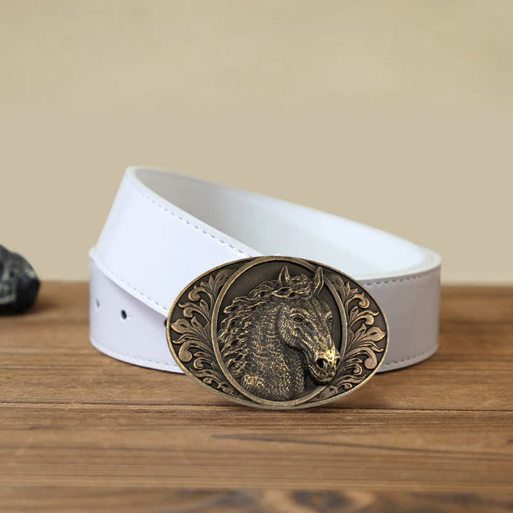 Men's DIY Horse Head Buckle Leather Belt - Antique Bronze - White PU Belt (40) - image 10