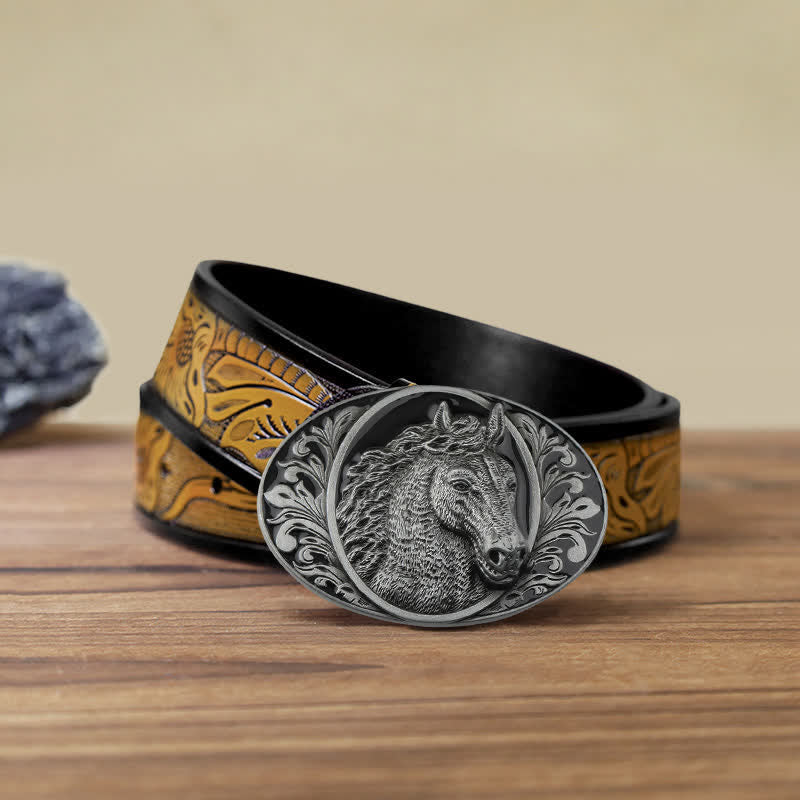Men's DIY Horse Head Buckle Leather Belt - Horse Head - SandyBrown Belt (40) - image 21
