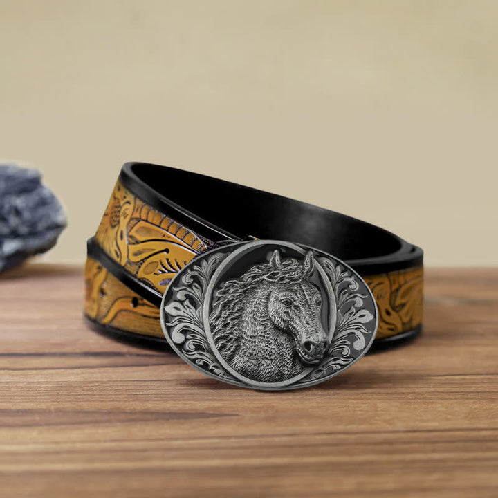 Men's DIY Horse Head Buckle Leather Belt - Horse Head - SandyBrown Belt (40) - image 21