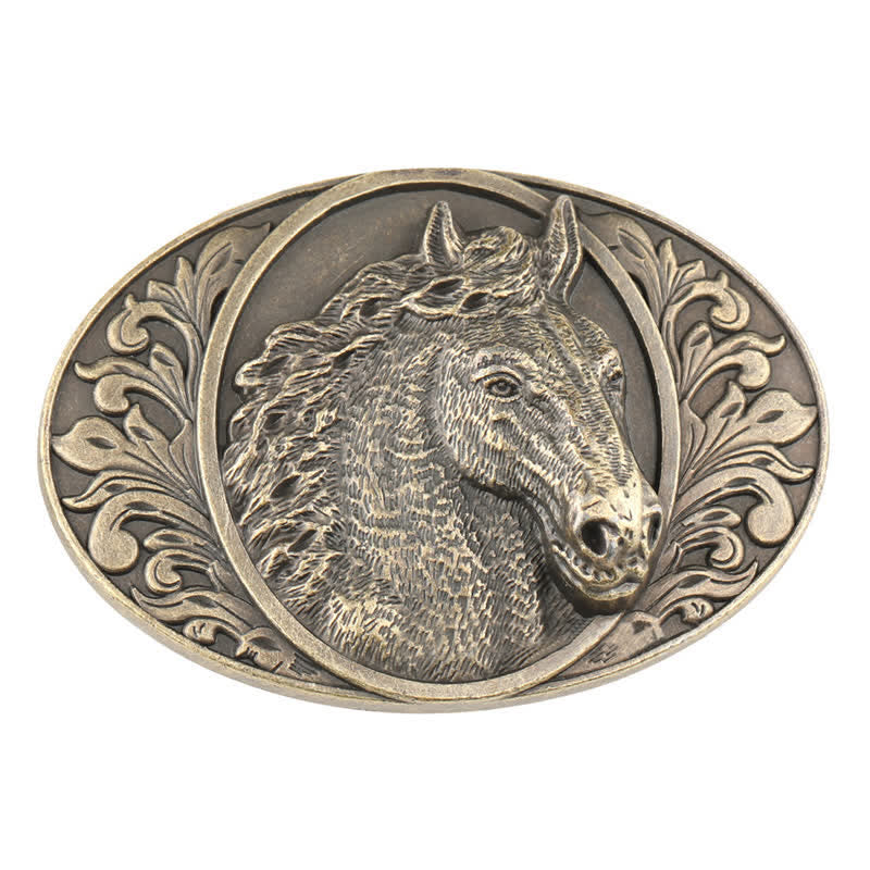 Men's DIY Horse Head Buckle Leather Belt - Antique Bronze - Without Belt - image 5