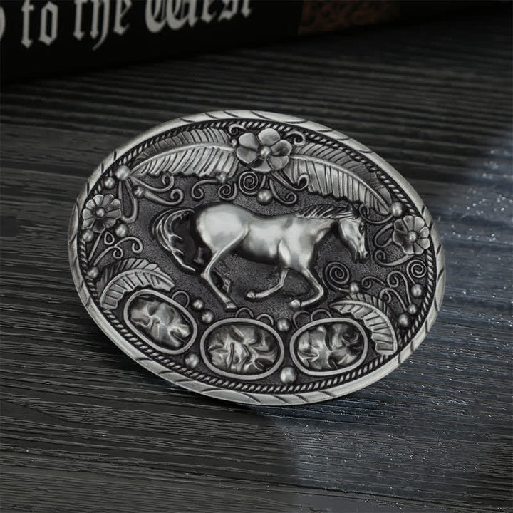 Men's DIY Horse Eagle Embossed Buckle Leather Belt - Horse - Without Belt - image 0