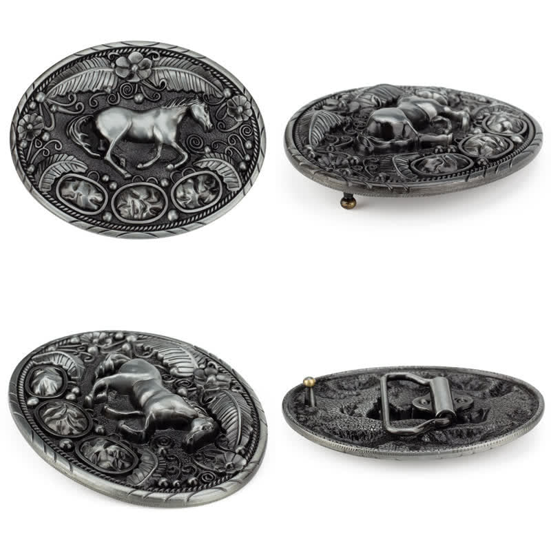 Men's DIY Horse Eagle Embossed Buckle Leather Belt - image 2