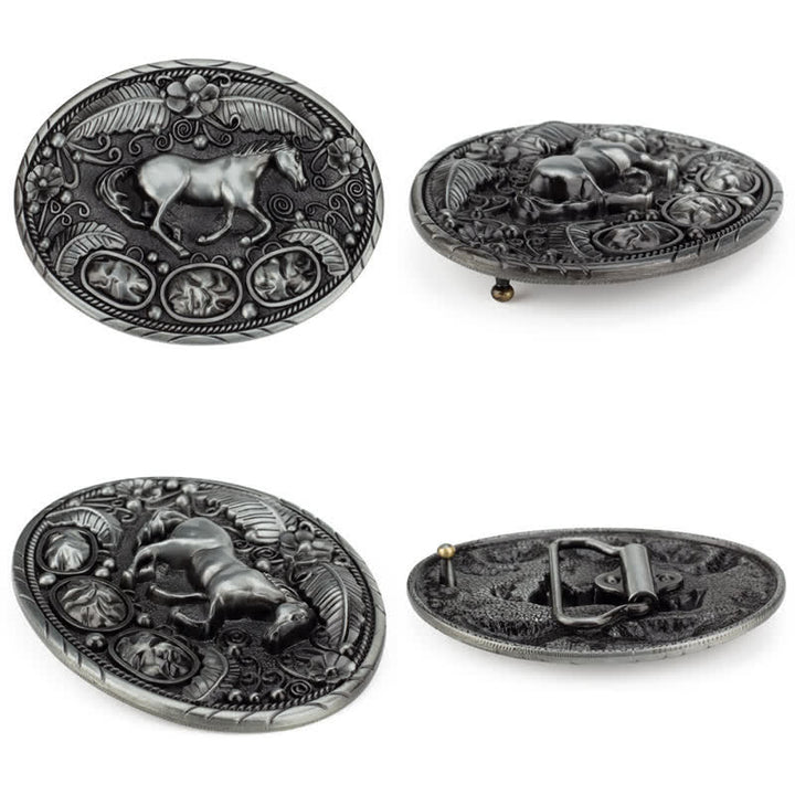 Men's DIY Horse Eagle Embossed Buckle Leather Belt - image 2