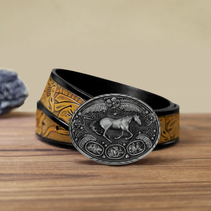 Men's DIY Horse Eagle Embossed Buckle Leather Belt - Horse - SandyBrown Belt (40) - image 20