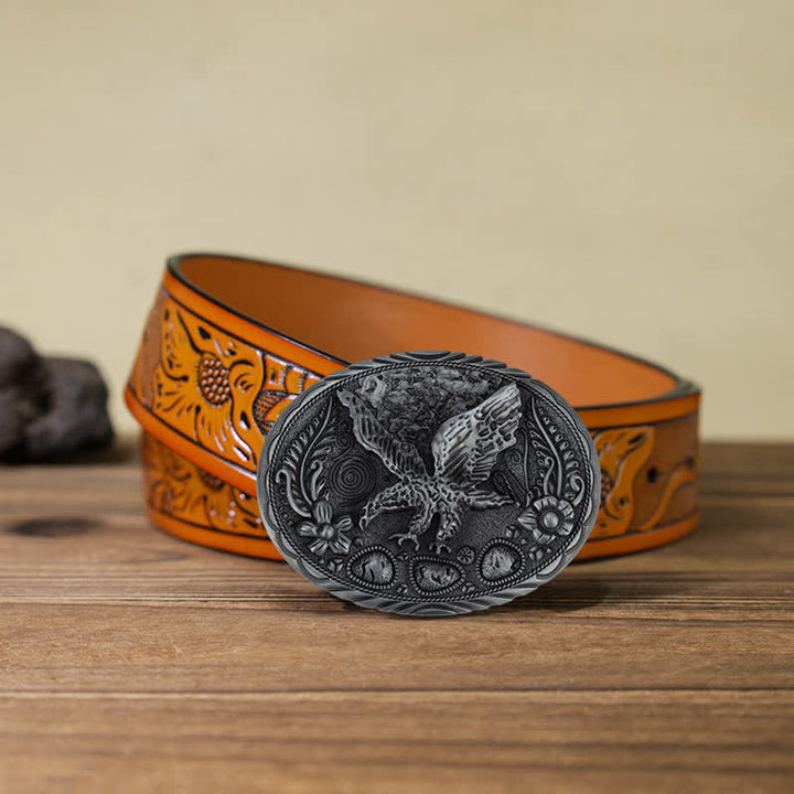 Men's DIY Horse Eagle Embossed Buckle Leather Belt - Eagle - Orange Carved Belt (40) - image 24