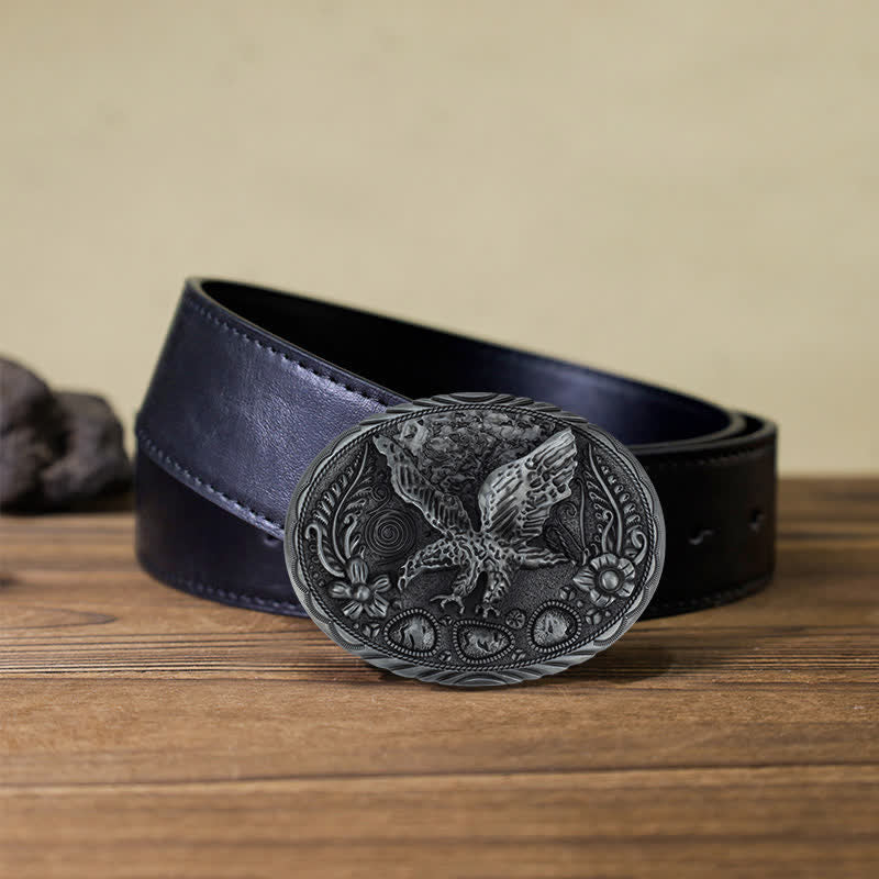 Men's DIY Horse Eagle Embossed Buckle Leather Belt - Eagle - Black PU Belt (40) - image 6