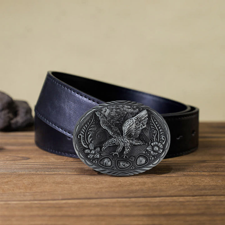 Men's DIY Horse Eagle Embossed Buckle Leather Belt - Eagle - Black PU Belt (40) - image 6