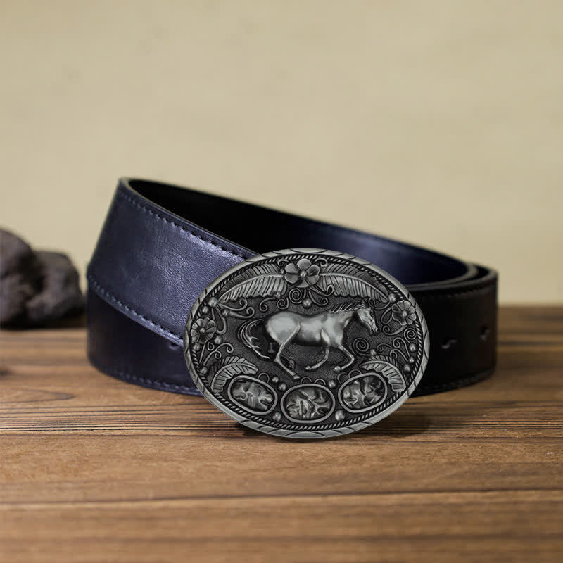 Men's DIY Horse Eagle Embossed Buckle Leather Belt - Horse - Black PU Belt (40) - image 5