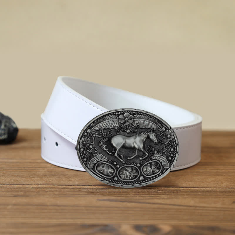 Men's DIY Horse Eagle Embossed Buckle Leather Belt - Horse - White PU Belt (40) - image 8