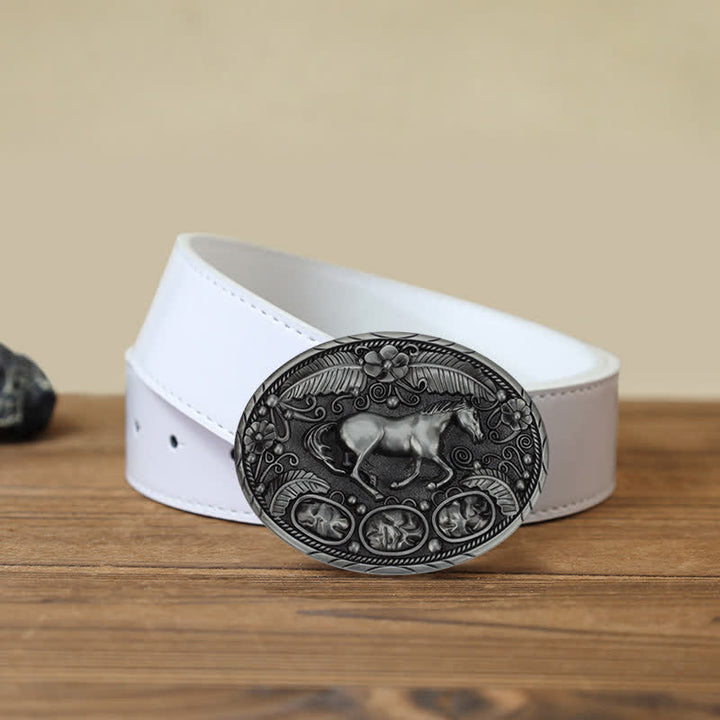 Men's DIY Horse Eagle Embossed Buckle Leather Belt - Horse - White PU Belt (40) - image 8