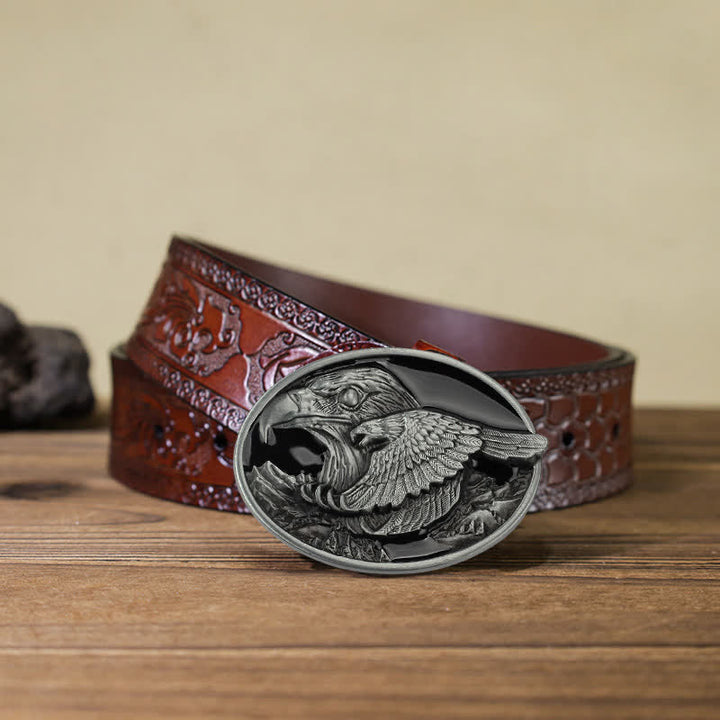 Men's DIY Double Eagle Embossed Buckle Leather Belt - Eagle - Brown Carved Belt (40) - image 12
