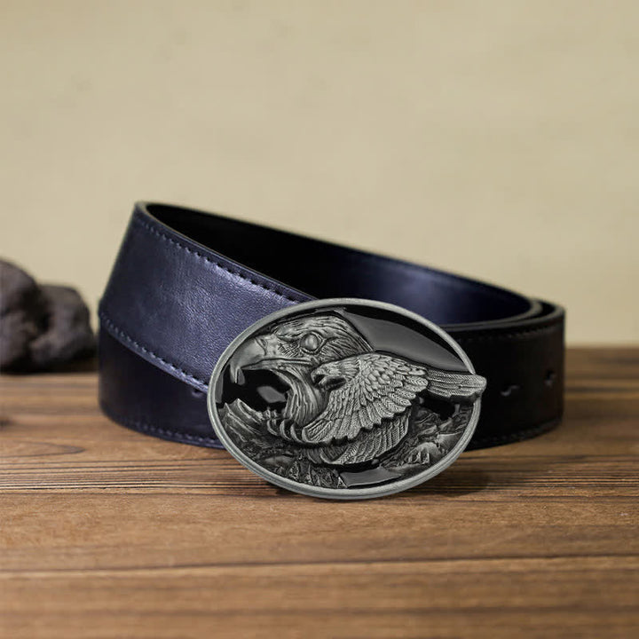 Men's DIY Double Eagle Embossed Buckle Leather Belt - Eagle - Black PU Belt (40) - image 4