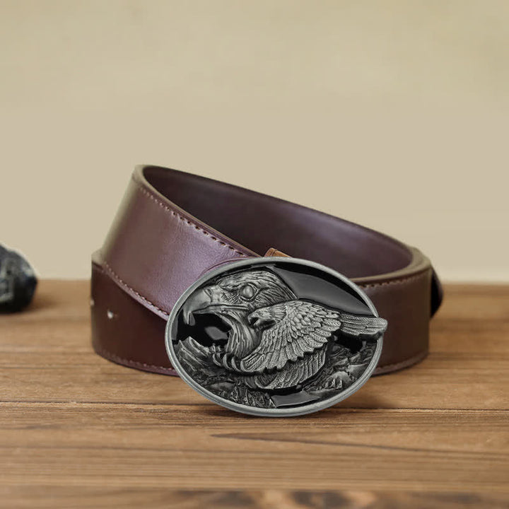 Men's DIY Double Eagle Embossed Buckle Leather Belt - Eagle - Brown PU Belt (40) - image 8