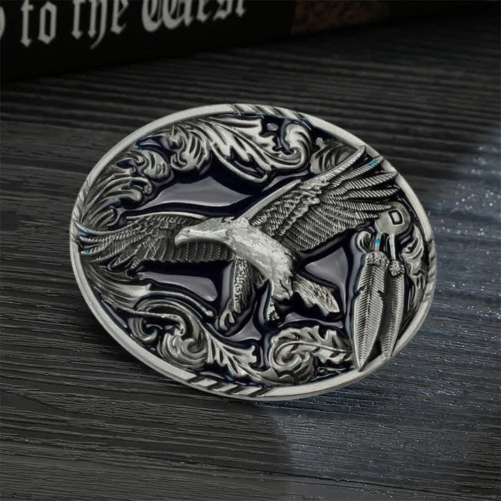 Men's DIY Eagle Leaf Enameled Oval Buckle Leather Belt - Eagle - Without Belt - image 0