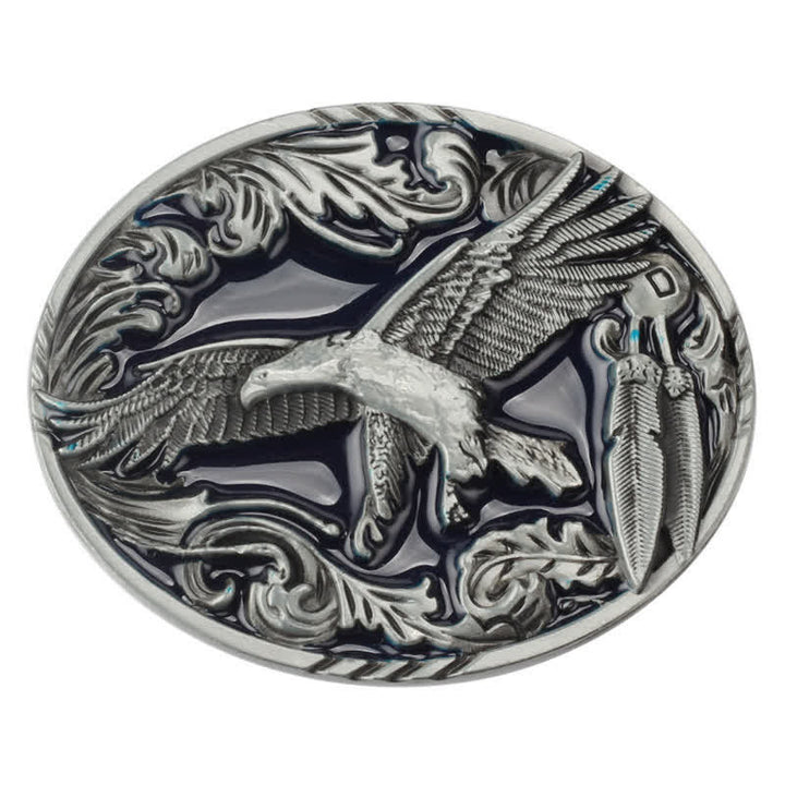 Men's DIY Eagle Leaf Enameled Oval Buckle Leather Belt - image 2