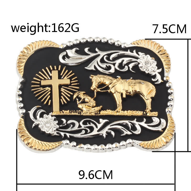 Men's DIY Stunning Gold Kneeling Prayer Buckle Leather Belt