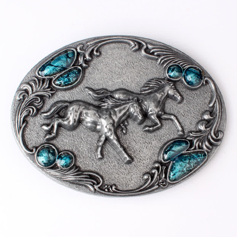 Men's DIY Running Horses Turquoise Bead Buckle Leather Belt - image 2