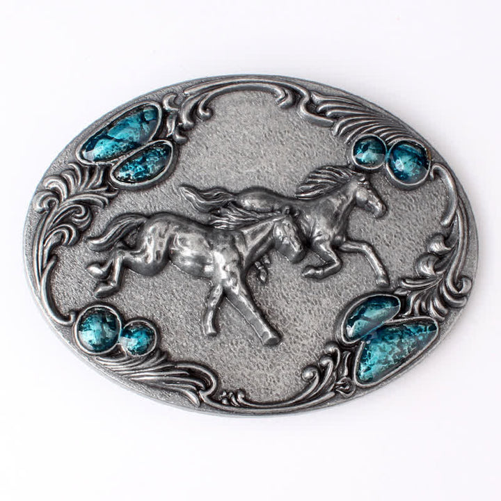 Men's DIY Running Horses Turquoise Bead Buckle Leather Belt - image 2