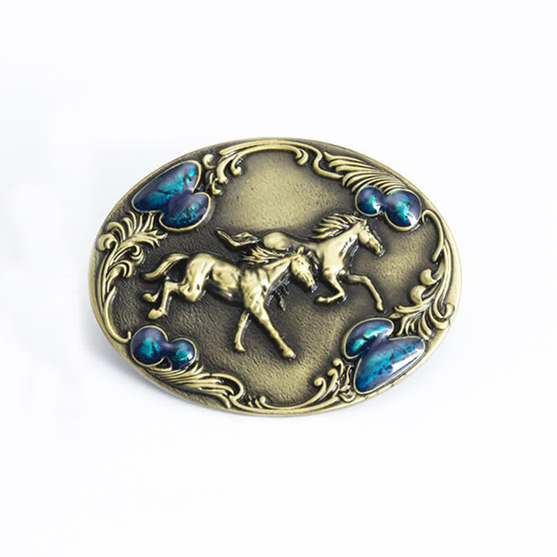 Men's DIY Running Horses Turquoise Bead Buckle Leather Belt - Antique Bronze - Without Belt - image 3